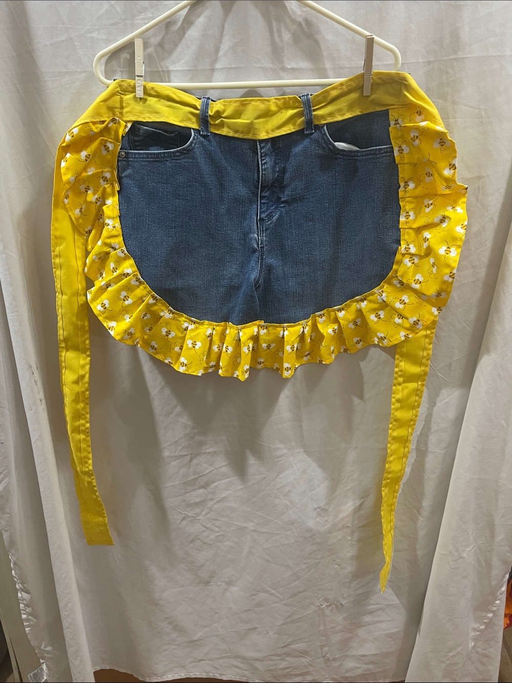 Yellow Ruffled Denim Apron Skirt